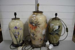 SET OF THREE MODERN FLORAL DECORATED TABLE LAMPS