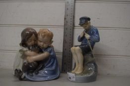 ROYAL COPENHAGEN WARES - MODEL OF TWO YOUNG CHILDREN WITH A PUPPY, TOGETHER WITH A FIGURE OF A