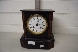 LATE 19TH CENTURY FRENCH BLACK SLATE AND MARBLE MOUNTED CASED MANTEL CLOCK