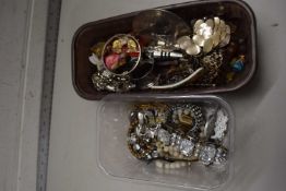 TWO BOXES MIXED COSTUME JEWELLERY AND OTHER ITEMS