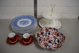 QUANTITY OF SPODE BLUE ROOM PLATES, TOGETHER WITH A TWO-TIER CAKE PLATE AND OTHER CERAMICS