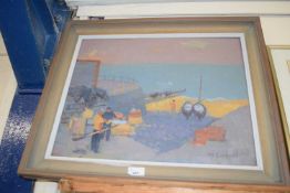 MURIEL INWOOD 'SHERINGHAM FISHERMEN', OIL ON BOARD, FRAMED