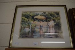 John Rowbottom-In the ford Glandford - watercolour - framed and glazed.