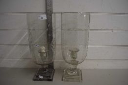 PAIR OF CLEAR GLASS CANDLE HOLDERS WITH VINE DECORATION