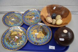 MIXED LOT ROYAL WORCESTER 'LEGENDS OF THE NILE' COLLECTORS PLATES, POLISHED STONE EGGS, WOODEN