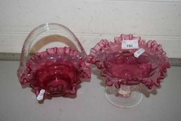 TWO FRILLED CRANBERRY GLASS BOWLS