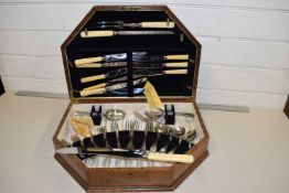 OAK CANTEEN CONTAINING SILVER PLATED CUTLERY