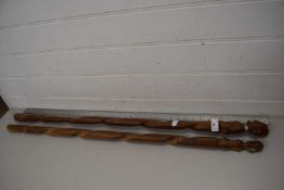 TWO HARDWOOD WALKING STICKS