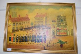 S MANN, ST GEORGE'S DAY PARADE, OIL ON BOARD, GILT FRAME