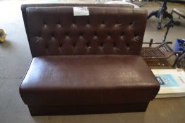 BROWN UPHOLSTERED PUB BENCH WITH BUTTON BACK, 120CM WIDE