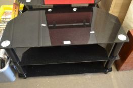 THREE TIER BLACK GLASS CORNER TV CABINET, 80CM WIDE