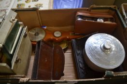 MIXED LOT TO INCLUDE BAROMETER, WALL SHELF, LINGUAPHONE REFERENCE ETC