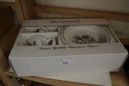 WEDGWOOD PETER RABBIT NURSERYWARE THREE PIECE SET, CASED IN ORIGINAL PACKAGING