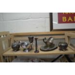 QUANTITY OF ASSORTED METAL WARES TO INCLUDE SAUCE BOATS, SUGAR BOWLS ETC