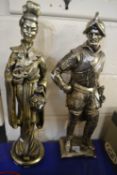 TWO GILT PAINTED FIGURES, ONE OF AN ASIAN LADY, THE OTHER OF A KNIGHT, EACH APPROX 65CM HIGH