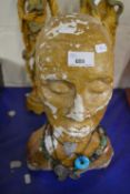 PAINTED PLASTER HEAD TOGETHER WITH ETHNIC STYLE NECKLACES