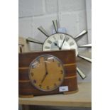 METAMEC STARBURST WALL CLOCK AND A WOODEN MANTEL CLOCK (2)