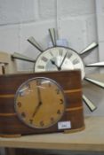 METAMEC STARBURST WALL CLOCK AND A WOODEN MANTEL CLOCK (2)