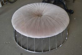 LARGE ROUND UPHOLSTERED BENCH/FOOTSTOOL WITH BUTTONED CENTRE ON CHROME STAND, APPROX 94CM DIAM