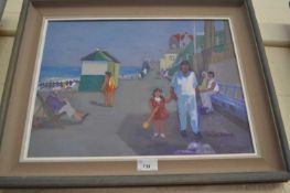 MURIEL INWOOD, PEDESTRIANS ON THE SEA FRONT, OIL ON CANVAS, FRAMED