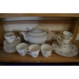 QUANTITY OF ADDERLEY FLORAL DECORATED BONE CHINA TEA WARES, TOGETHER WITH A CREAM TEA POT AND STAND