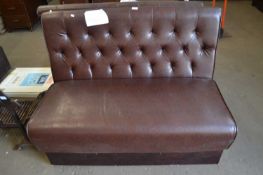 BROWN VINYL UPHOLSTERED PUB BENCH WITH BUTTONED BACK, 120CM WIDE