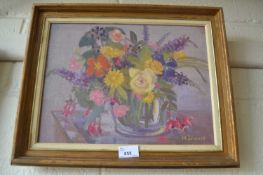 FLORAL STILL LIFE BY MURIEL INWOOD, OIL ON CANVAS, FRAMED