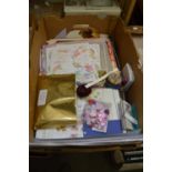 BOX OF ASSORTED CRAFTING SCRAPBOOK AND DECOUPAGE MATERIALS