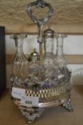 WHITE METAL TABLE CRUET WITH GLASS BOTTLES