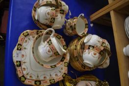 QUANTITY OF MIXED TEA WARES WITH FLORAL DECORATION AND GILT TRIM