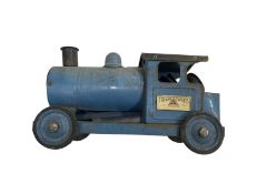 A vintage blue tin-plate Triang steam train, marked 'Triang Express'