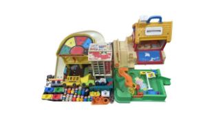 A boxed Vintage Fisher Price Parking Ramp Service Centre, together with a School / Playground with
