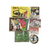 A mixed lot of vintage toy games, building pieces, jigsaws, farm animals etc
