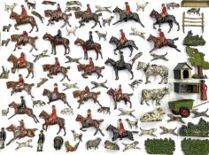 A collection of predominantely Britains die-cast hunting-party figures, hounds, farm animals etc(