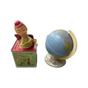 A pair of 1970s tin-plate toys, to include a globe and Jack-in-the box (Hasbro) AF