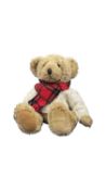 A limited edition Harrods Teddy Bear, 2002, in white jumper with red scarf, seated height