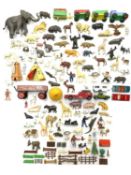 A large collection of vintage plastic toy animals and figures (some Britains), together with some