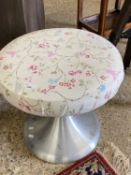 Retro aluminium based tulip style stool with floral upholstered top