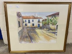 Margared Mellier, continental street scene, watercolour, gilt framed and glazed