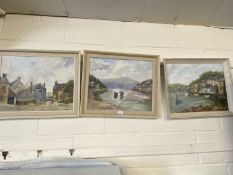 Elizabeth Williams - a group of three contemporary oils, Ugborough Village and two studies of creake