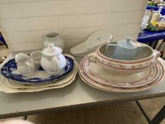 Mixed Lot: Various assorted meat plates, bed slipper pan, tea wares etc