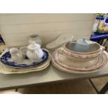 Mixed Lot: Various assorted meat plates, bed slipper pan, tea wares etc