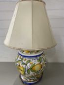 Large pottery table lamp decorated with lemons
