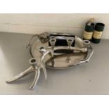 Mixed Lot: A silver plated antler type candlestick, a modern double handled serving tray, wine