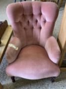 Pink upholstered button back chair
