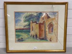 Frith Millward study of a continental Church, watercolour, framed and glazed