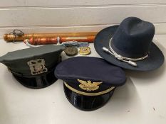 Mixed Lot: American Superindendent Police Truncheon, various caps etc
