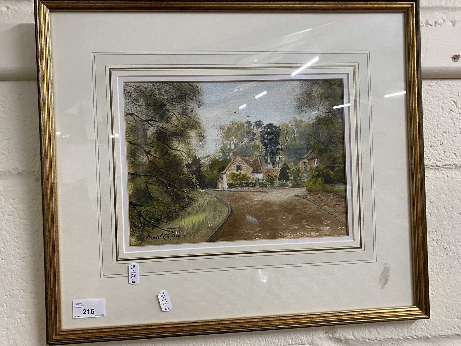 Michael Chillock - study of a village road, watercolour, framed and glazed
