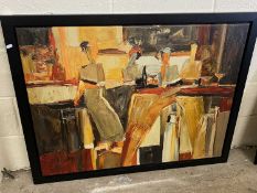 Tremler contemporary Ukrainian artist, Ladies at the Bar, oil on canvas set in a ebonised frame