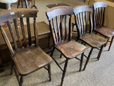 Four Victorian elm seated kitchen chairs